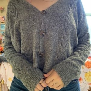 Pink Rose Button Sweater Gray